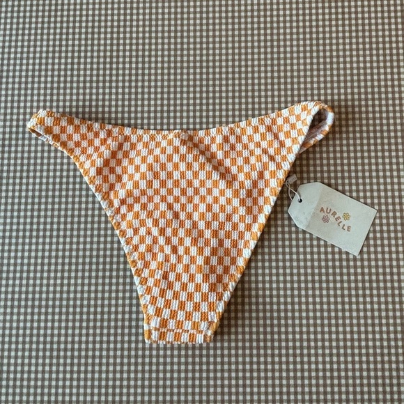 Aurelle Sunshine Classic swim bottoms. Check orange/white. Women’s Small. NWT - Picture 7 of 8